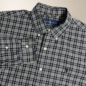 Ralph‎ Lauren M Black White Plaid Cotton Stretch Button Down Long Sleeve Shirt